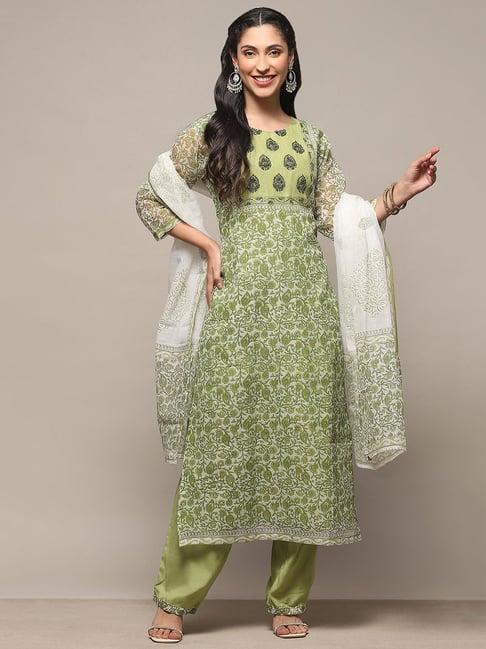 biba light green printed net unstitched dress material