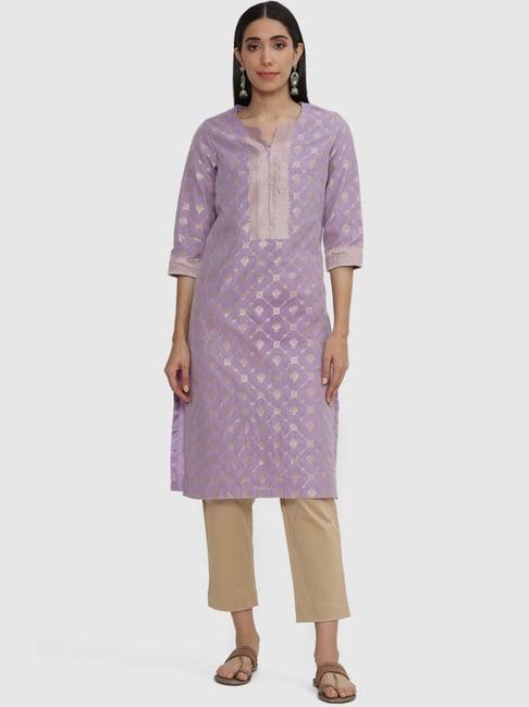 biba lilac woven pattern straight kurta