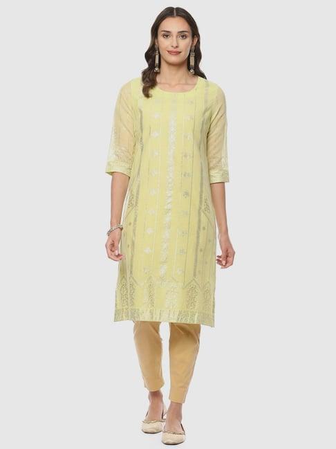 biba lime green printed straight kurta