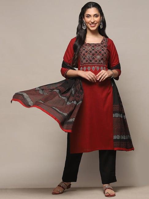 biba maroon embroidered unstitched dress material