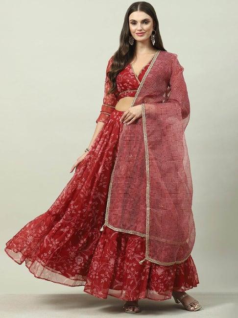 biba maroon printed lehenga choli set with dupatta