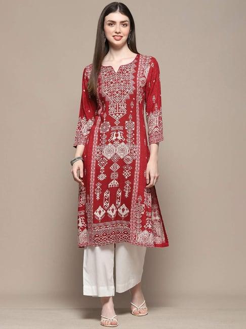 biba maroon printed straight kurta