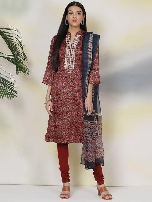 biba maroon printed suit set