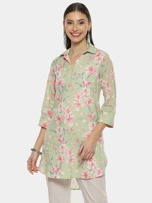 biba mint green cotton floral print tunic