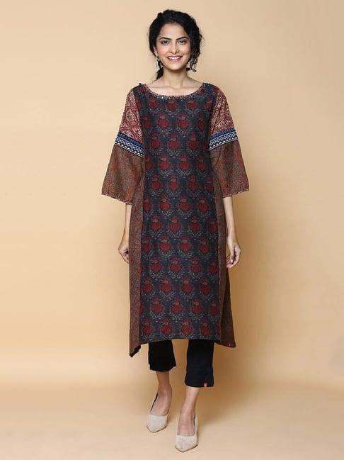 biba multicolor printed high low kurta