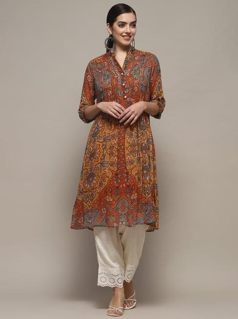 biba mustard printed straight kurti