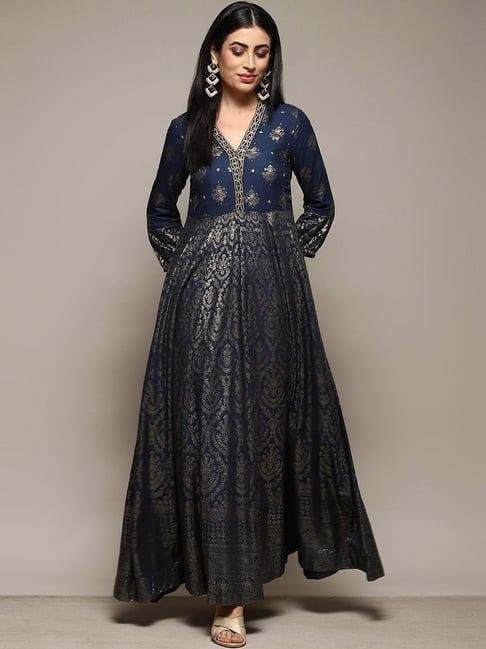 biba navy embroidered maxi dress