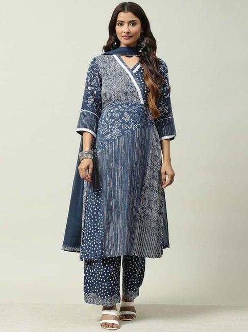 biba navy printed kurta palazzo set with dupatta