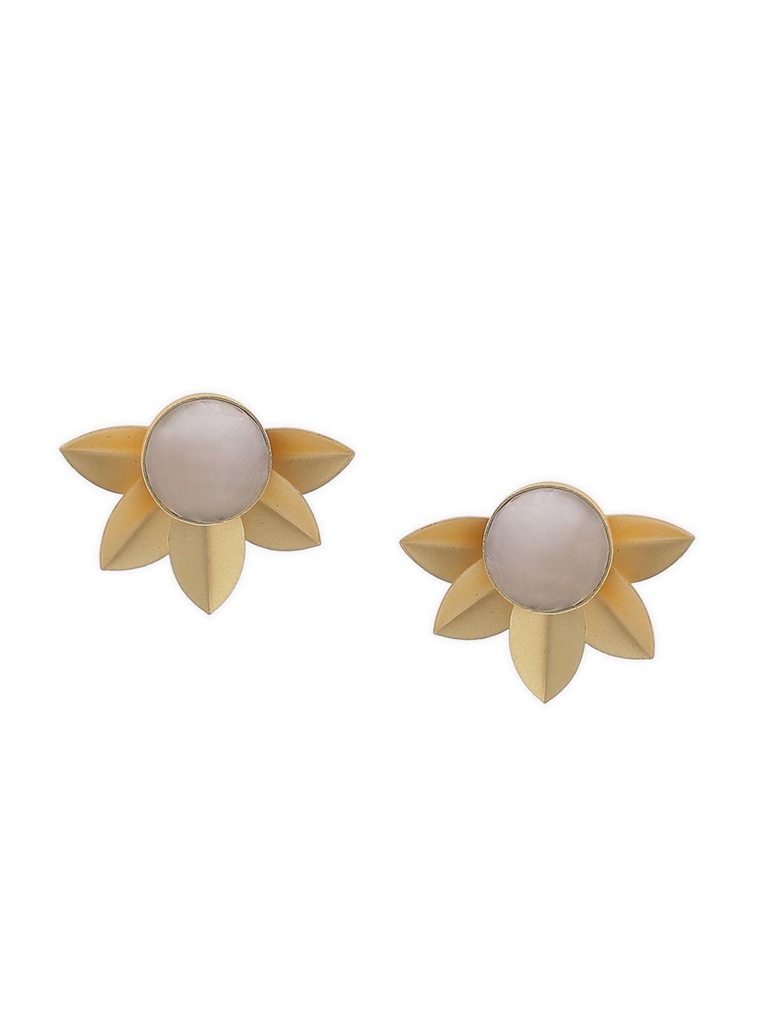 biba off white & gold-toned contemporary studs earrings