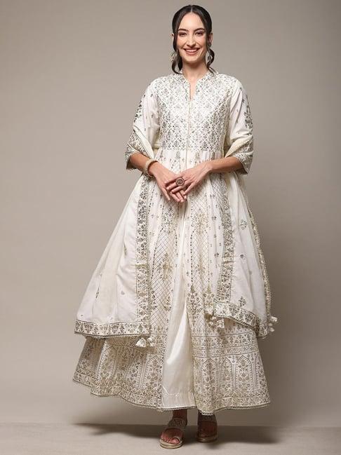 biba off-white cotton embroidered kurta sharara set with dupatta