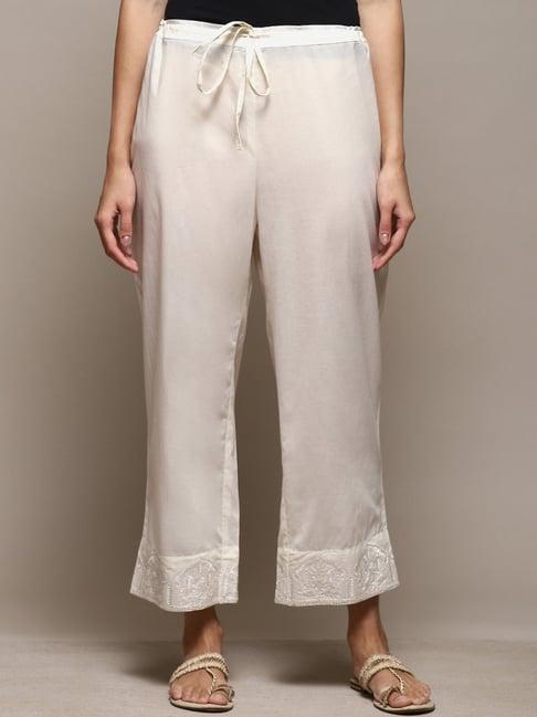 biba off-white embroidered pants