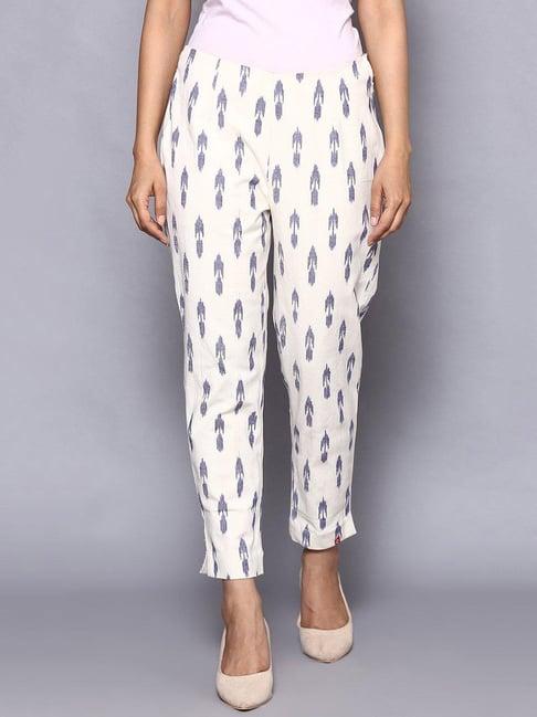 biba off white printed pants