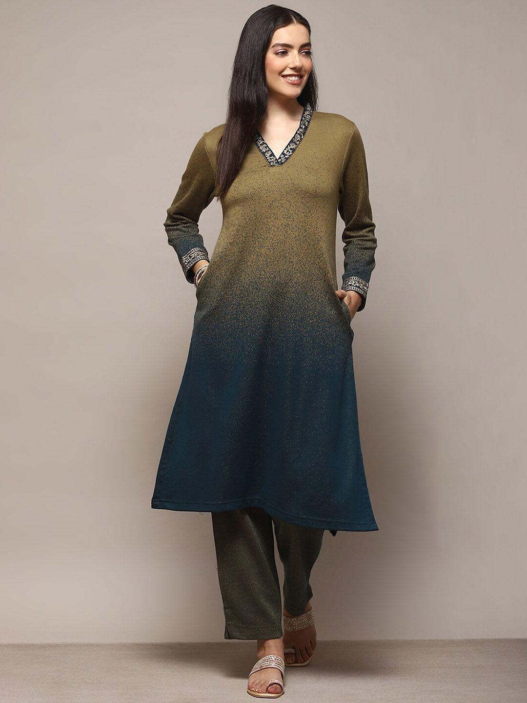 biba ombre dyed v-neck zari kurta with trousers