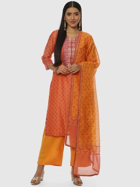 biba orange printed kurta palazzo set with dupatta