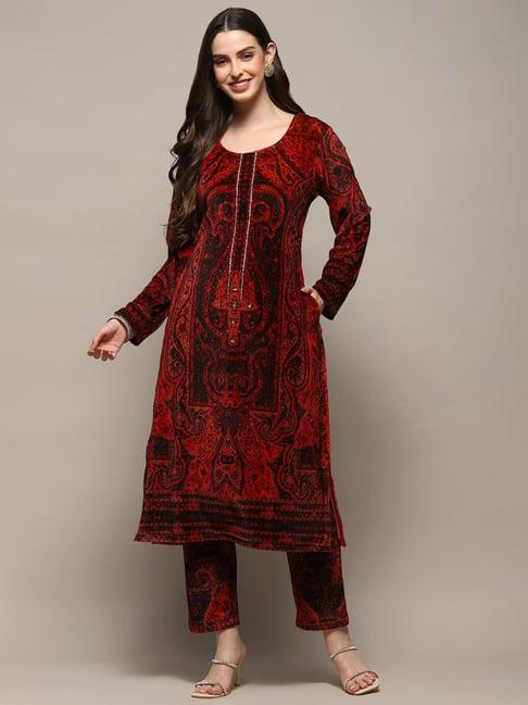 biba orange printed kurta pant set