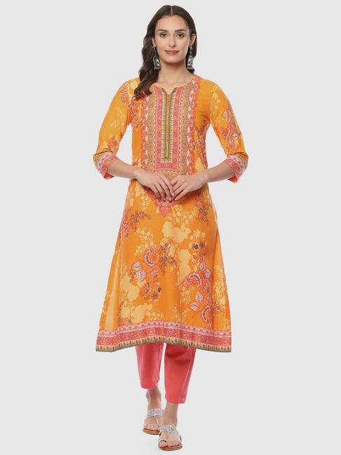 biba orange printed straight kurta