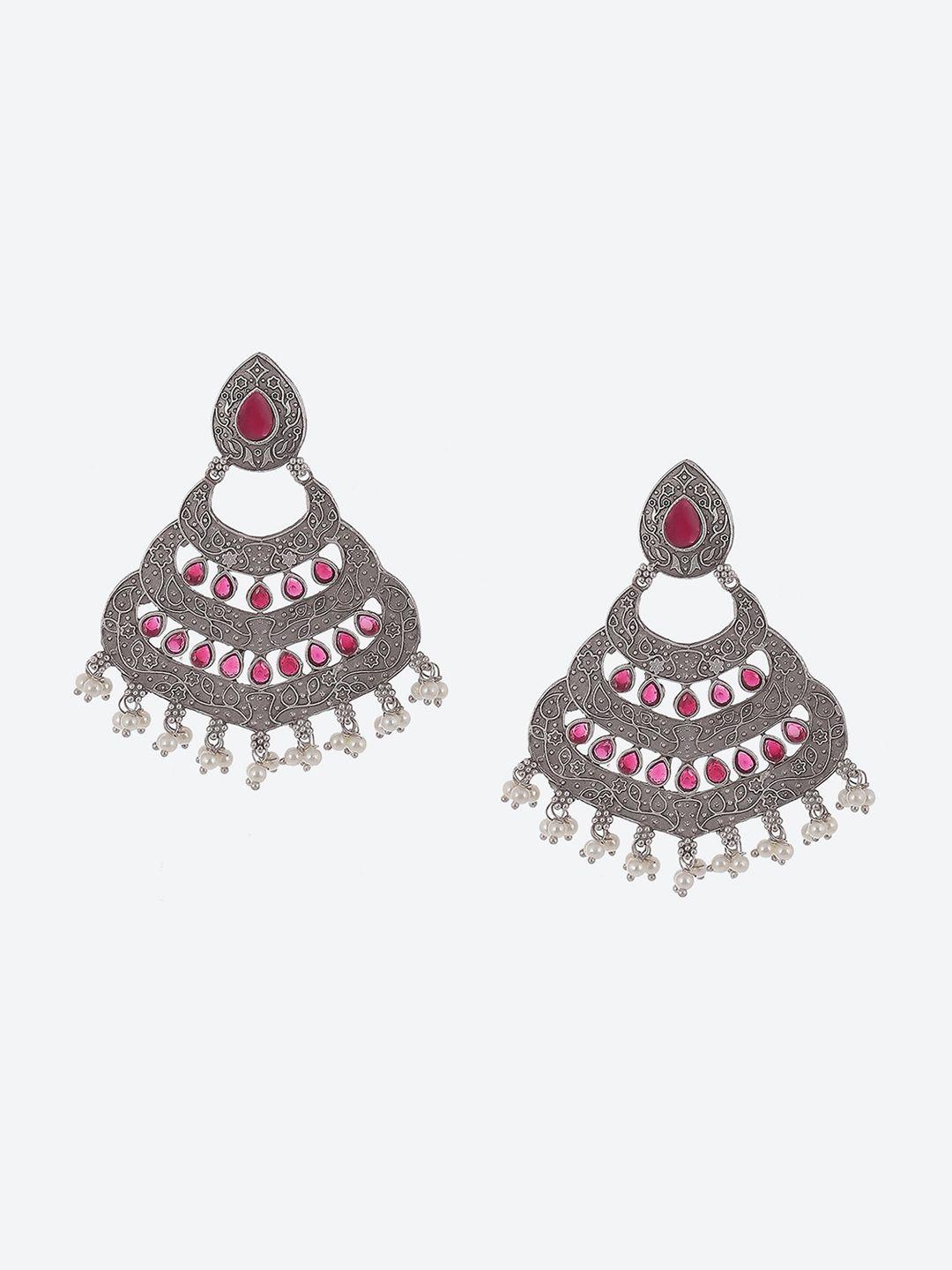 biba oxidised contemporary stone-studded & beaded drop earrings