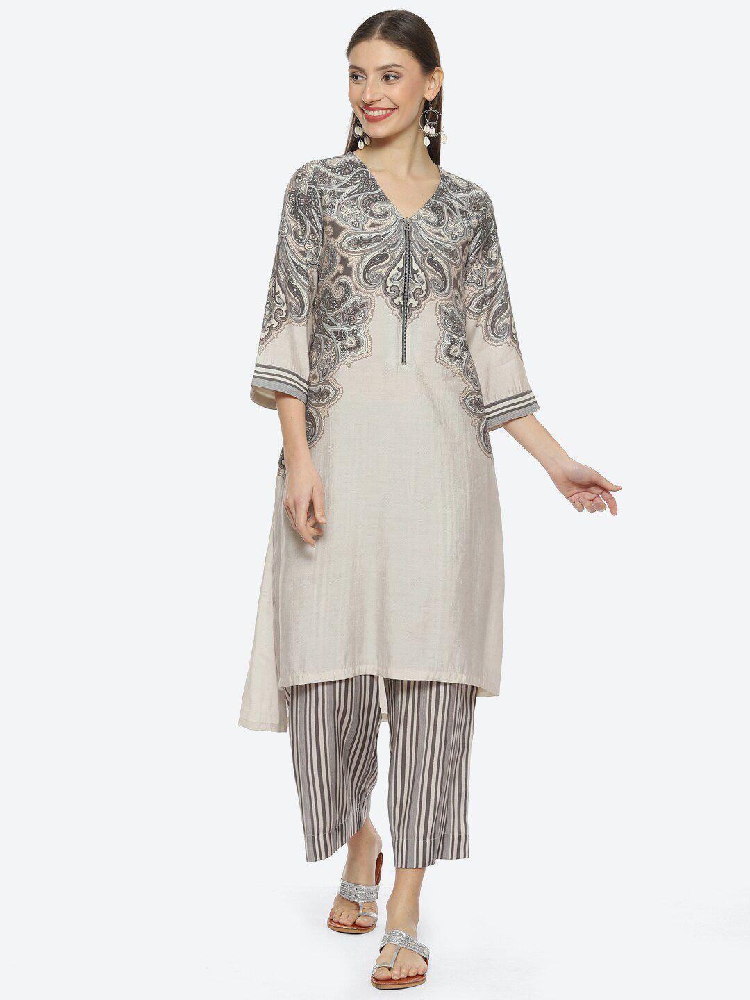 biba paisley printed kurta with palazzos