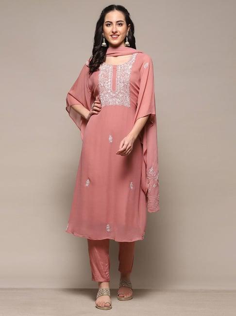 biba peach cotton embroidered unstitched dress material