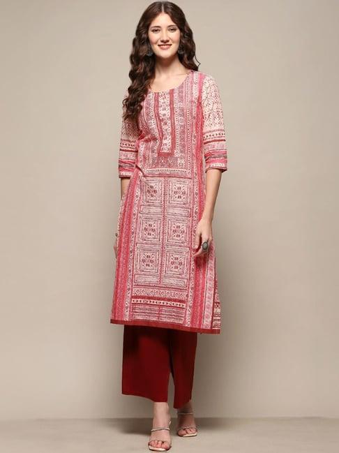 biba peach cotton printed straight kurta