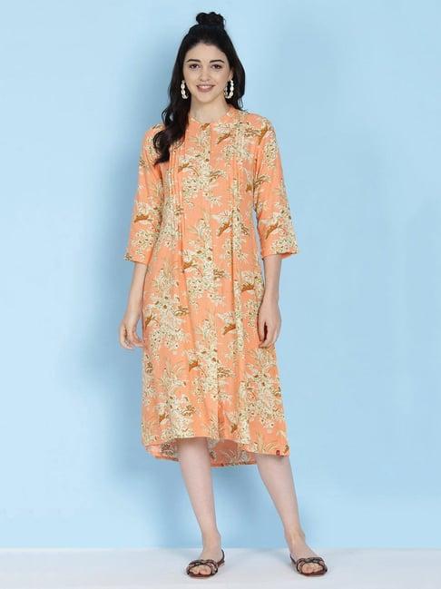 biba peach printed a-line dress