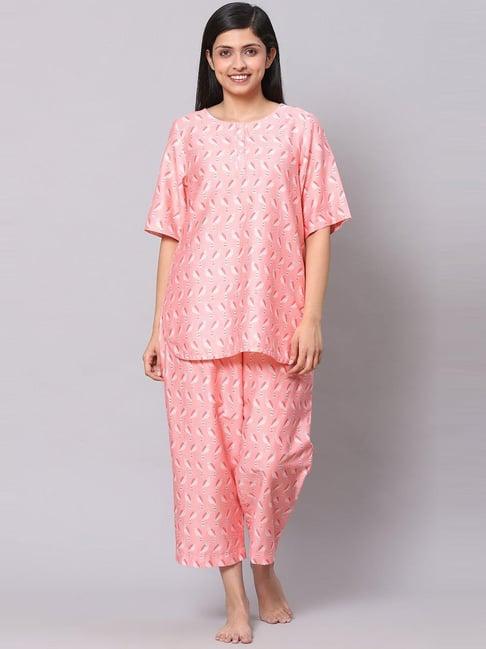 biba pink cotton printed kurti pyjama set