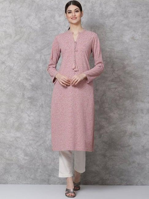 biba pink cotton printed straight kurta