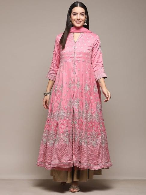 biba pink embroidered kurta skirt set with dupatta