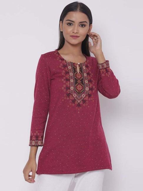 biba pink embroidered straight kurti