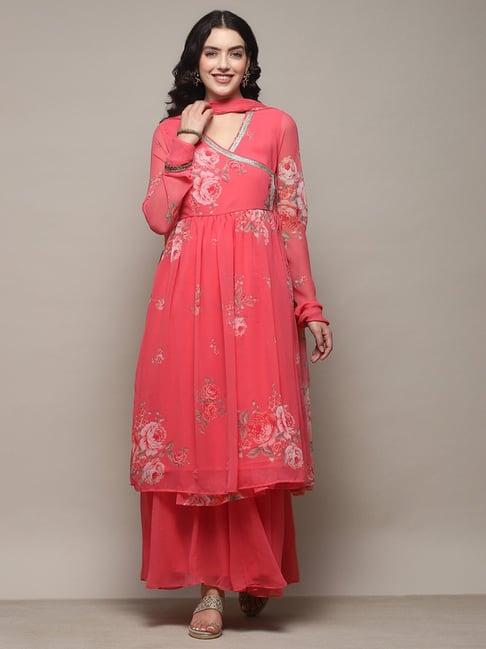 biba pink floral print kurta sharara set with dupatta