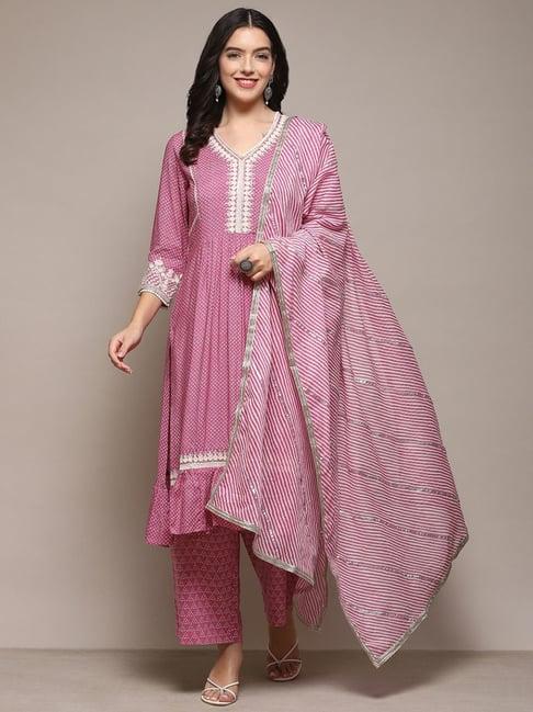 biba pink printed kurta pant set with dupatta