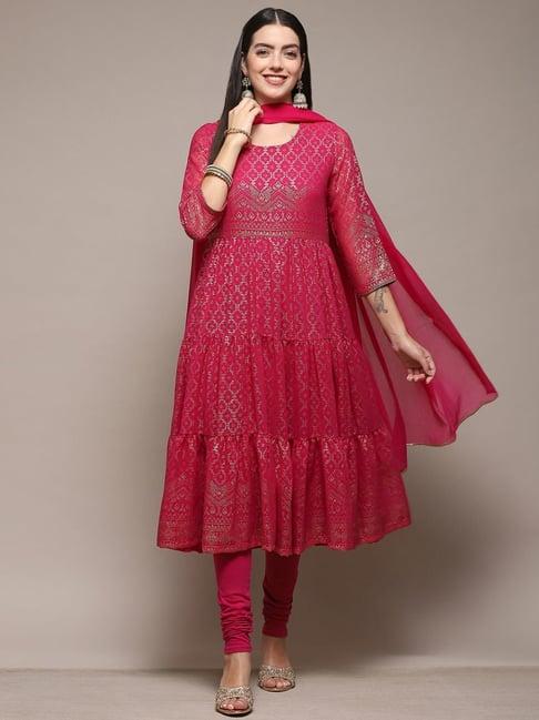 biba pink printed kurta pant set with dupatta