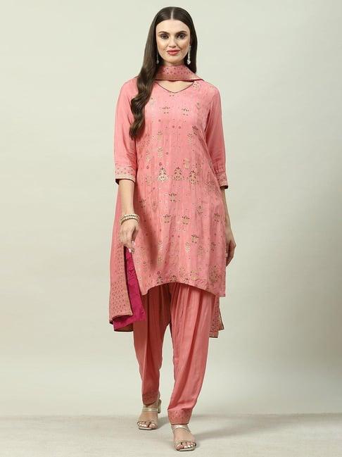 biba pink printed kurta salwar set with dupatta