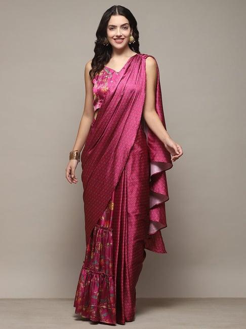 biba pink printed ready to wear saree with blouse