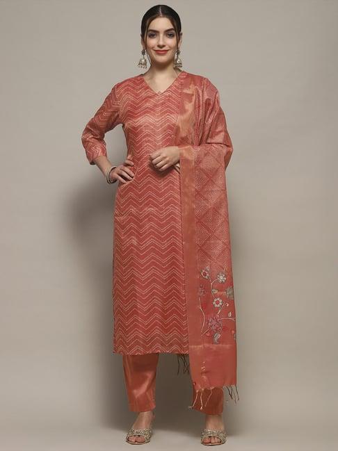 biba pink printed unstitched suit set