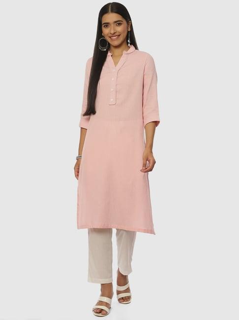 biba pink regular fit straight kurta