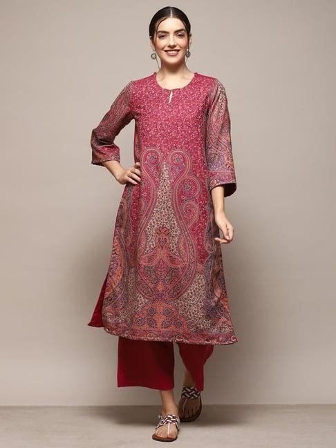 biba pink woven kurta palazzo set