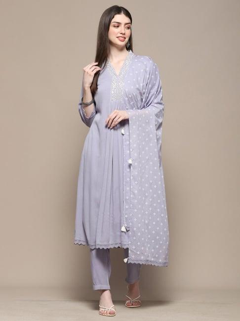 biba powder blue embroidered kurta pant set with dupatta