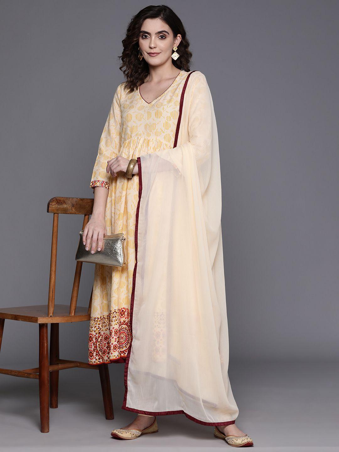 biba printed anarkali kurta with churidar & dupatta