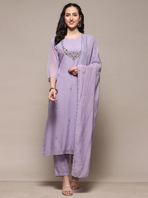 biba purple cotton embroidered unstitched dress material