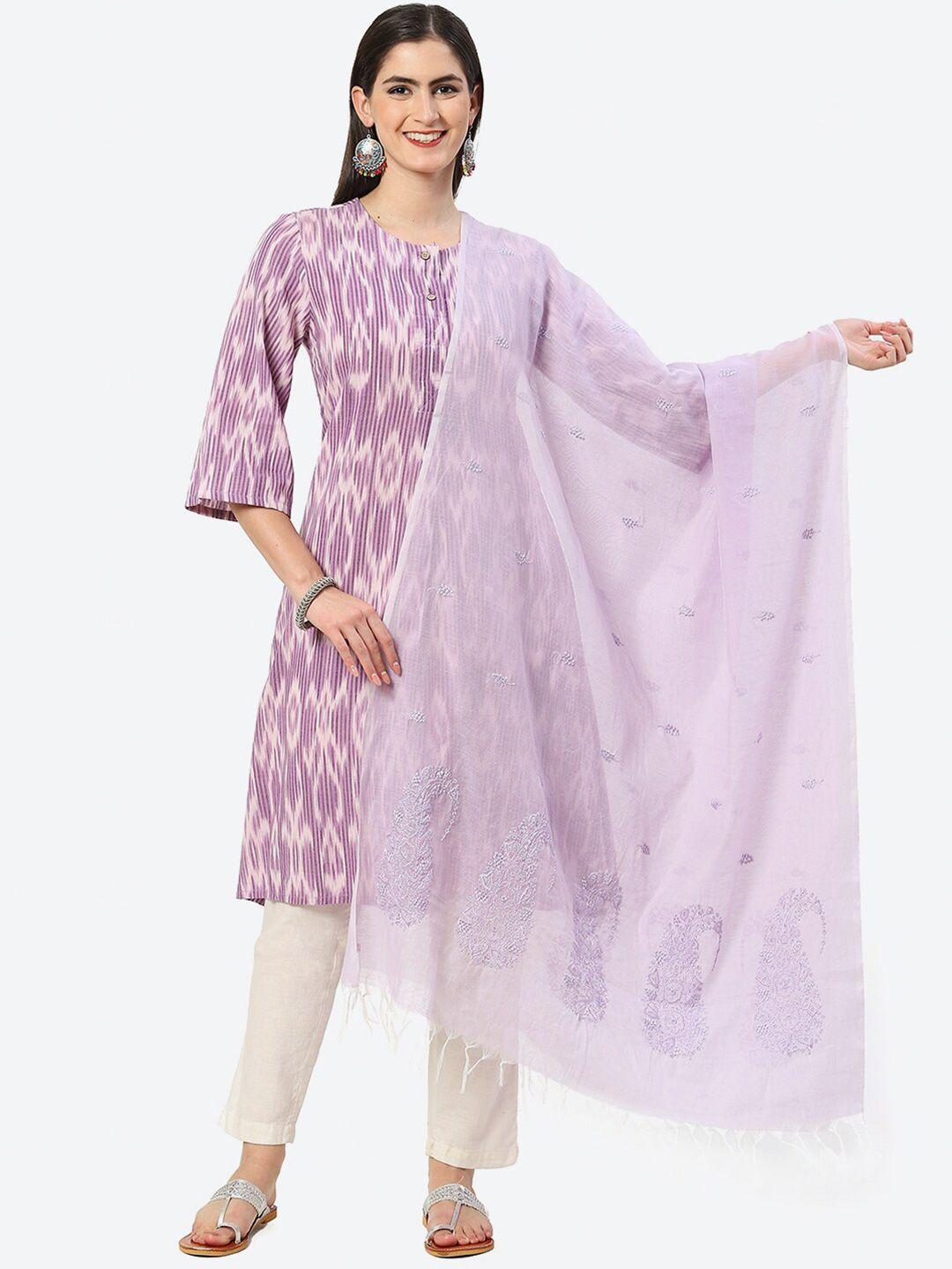 biba purple paisley embroidered dupatta with thread work