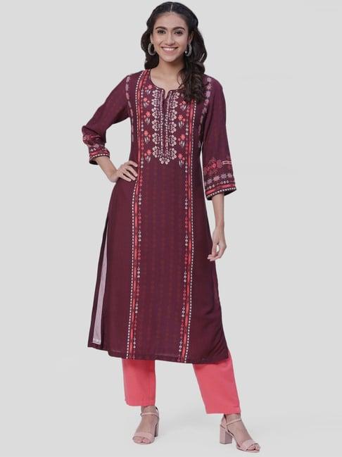 biba purple printed straight kurta