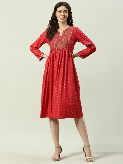 biba red embellished a-line dress