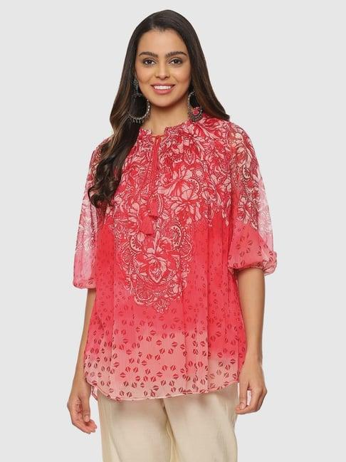 biba red printed a line kurti