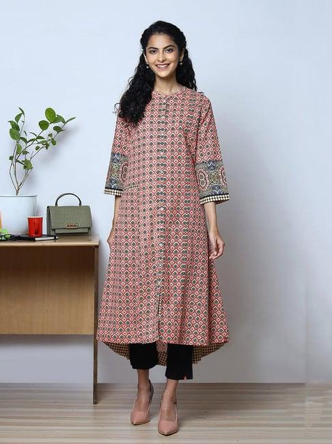 biba red printed high low kurta