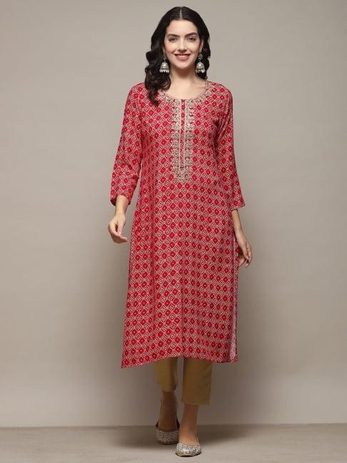 biba red printed straight kurta