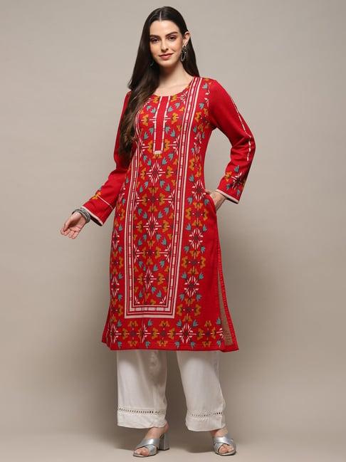 biba red printed straight kurta