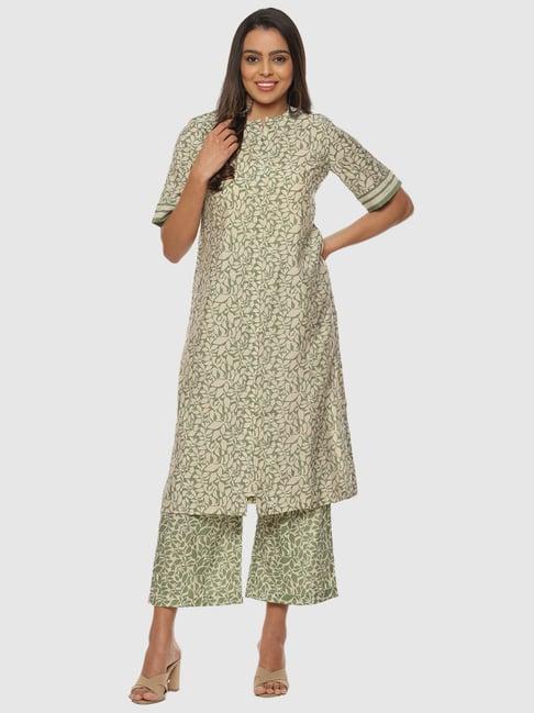 biba sage green printed kurta palazzo set