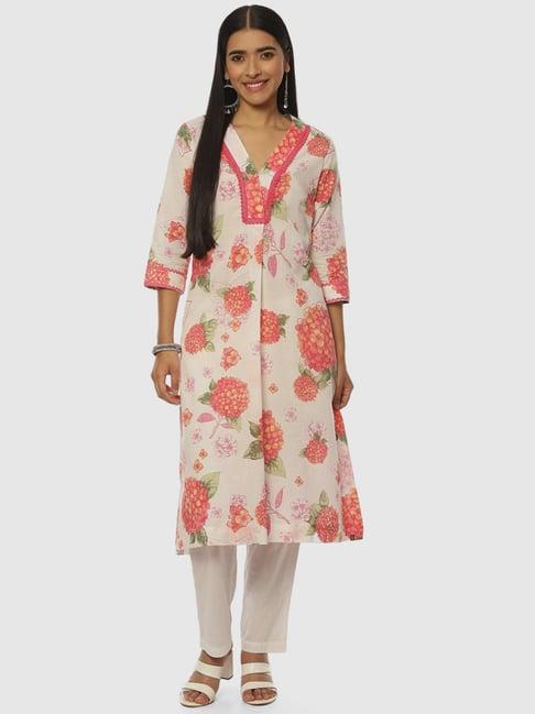 biba sea green & off-white printed kurta pant set with dupatta