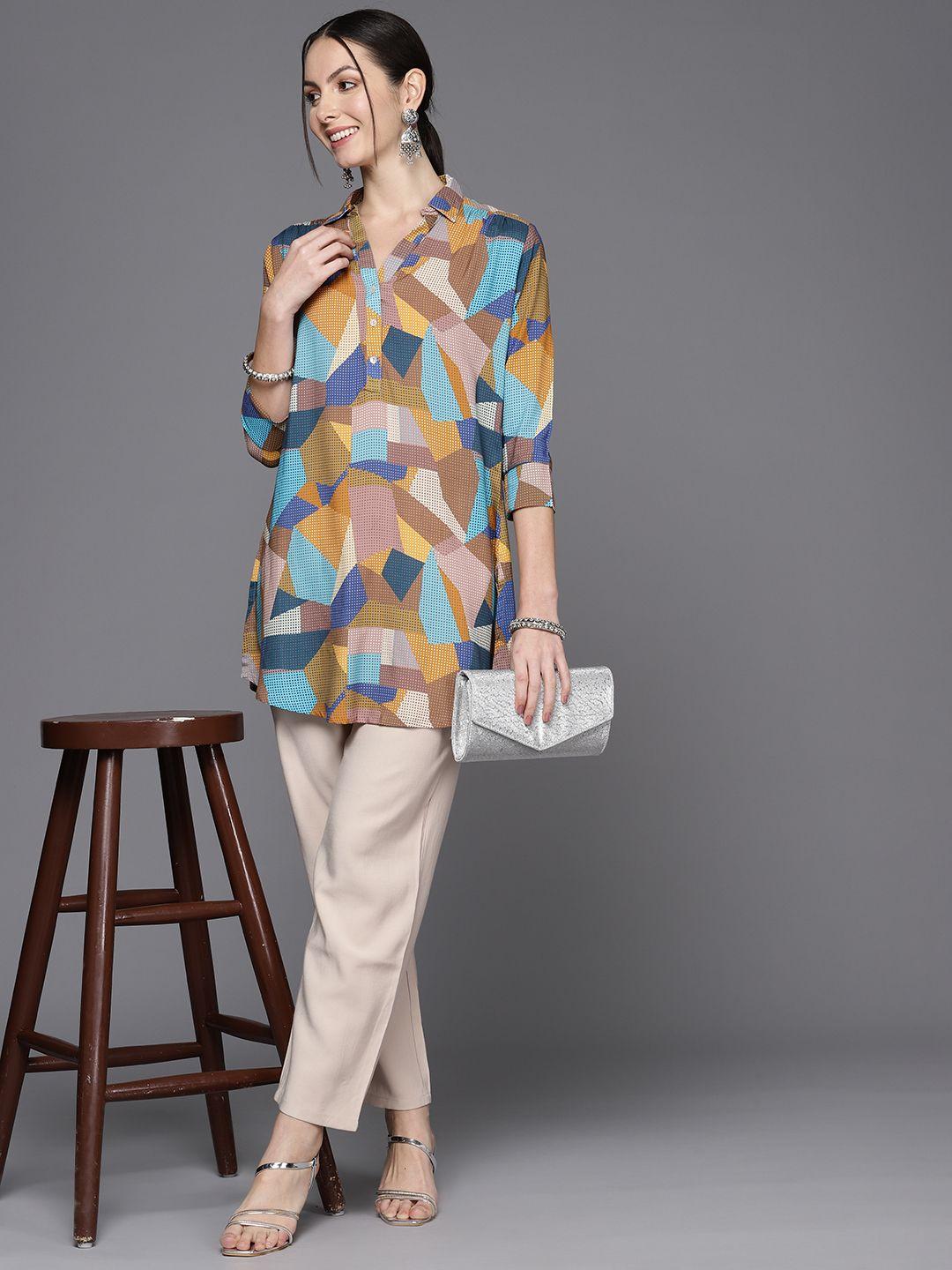 biba shirt collar printed tunic